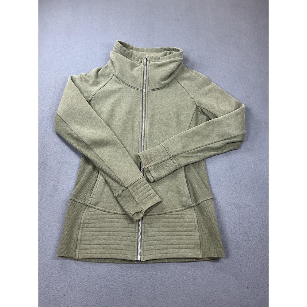 Lululemon Jacket Womens 8 Green Fleece Full Zip Thumbholes Tall Collar Athletic‎